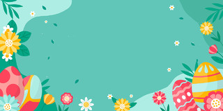 绿色简约花朵卡通植物叶子彩蛋节日文艺小清新复活节展板背景